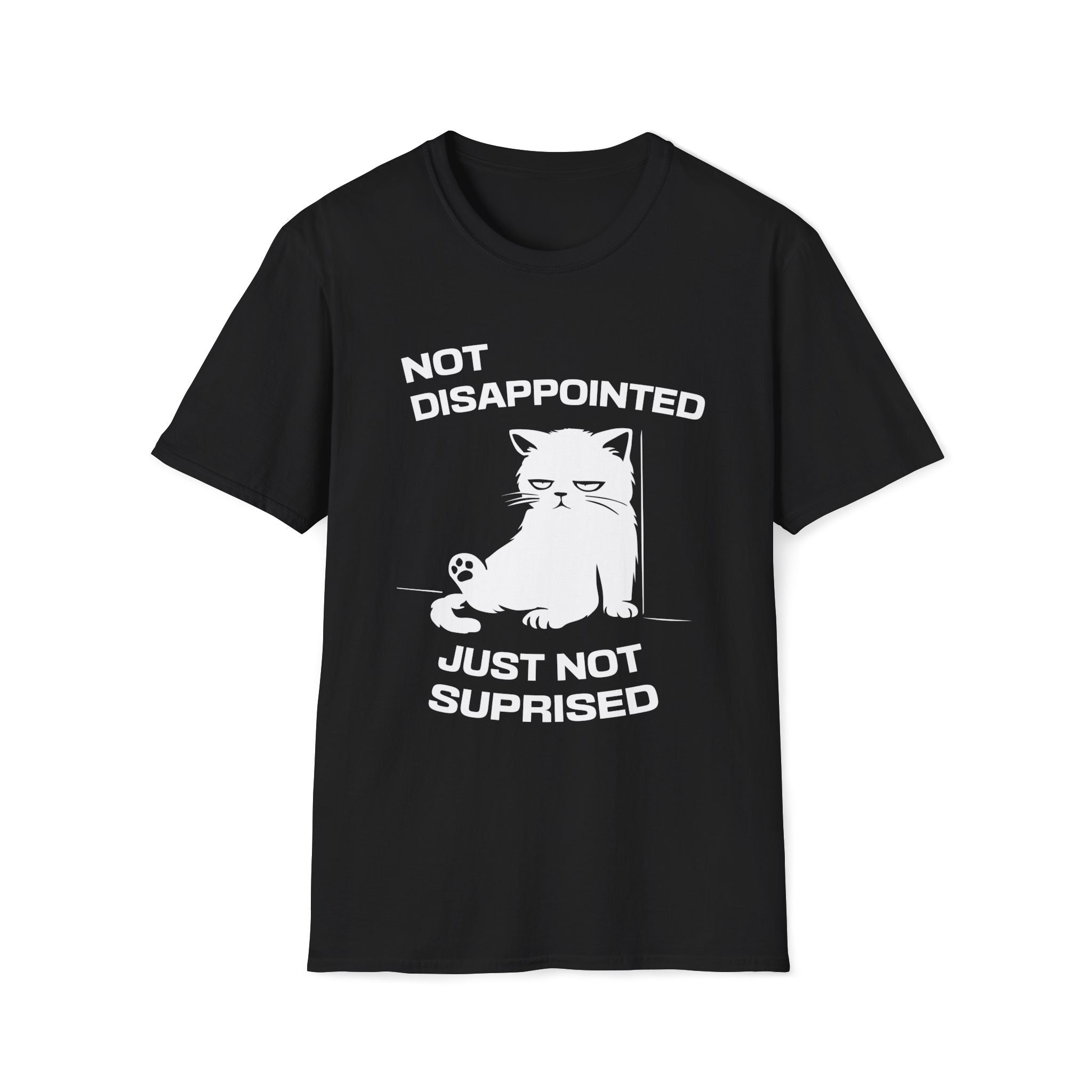 T-Shirt — 'Not Disappointed Just Not Surprised' Tired Cat Graphic Tee (Tired jokes)