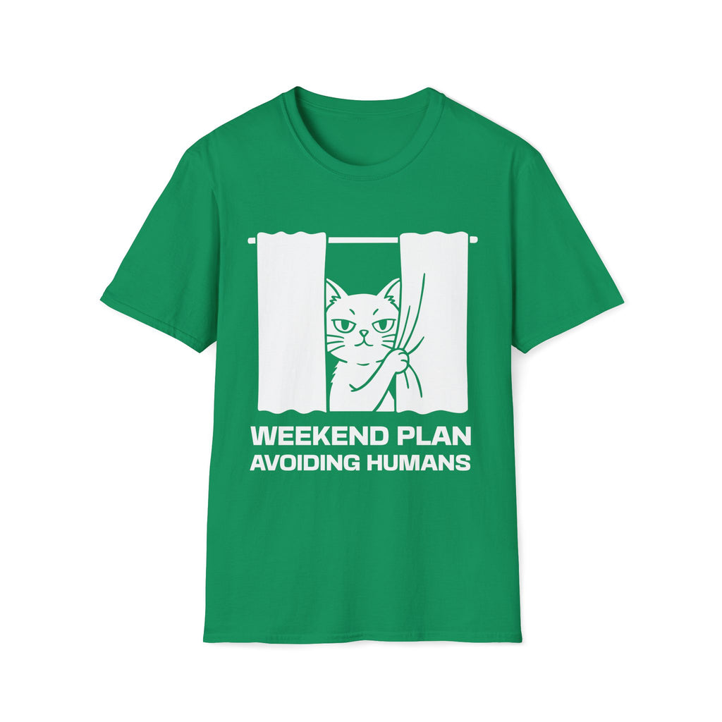 T-Shirt — 'Weekend Plan Avoiding People' Tired Cat Graphic Tee (Tired jokes)