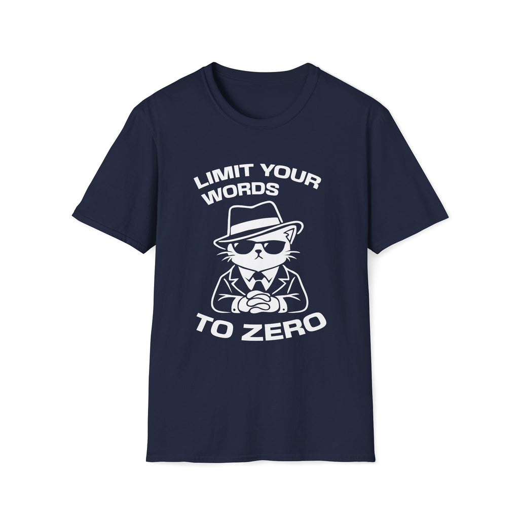 T-Shirt — 'LIMIT YOUR WORDS TO ZERO' Tired Cat Graphic Tee (Tired jokes)