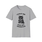 T-Shirt — 'LEAVE ME AND MY SNACKS' Tired Cat Graphic Tee (Tired jokes)
