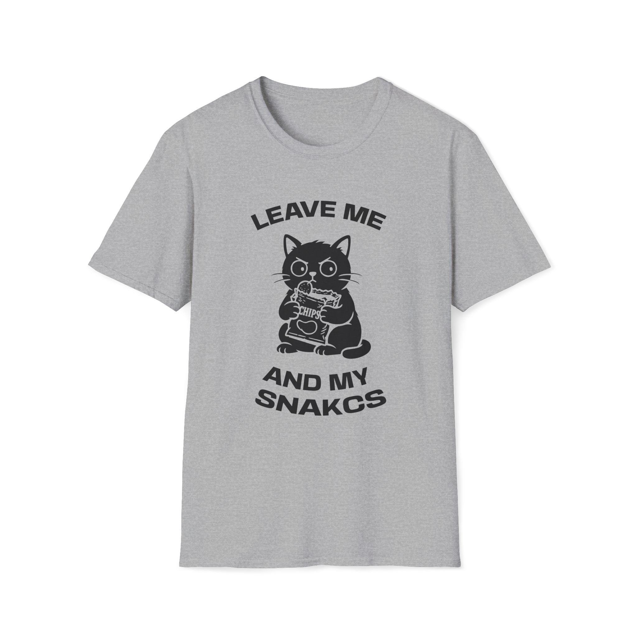 T-Shirt — 'LEAVE ME AND MY SNACKS' Tired Cat Graphic Tee (Tired jokes)