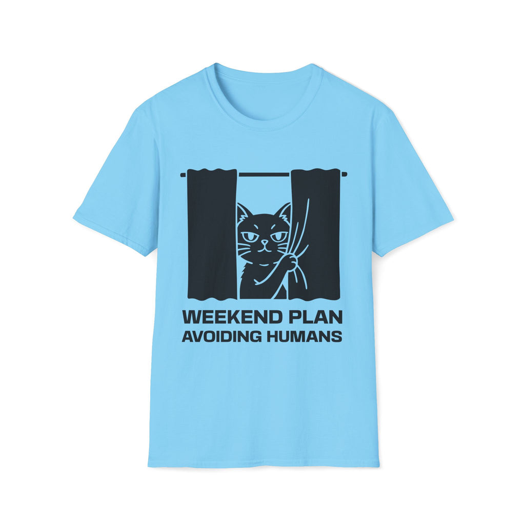 T-Shirt — 'Weekend Plan Avoiding People' Tired Cat Graphic Tee (Tired jokes)
