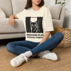 T-Shirt — 'Weekend Plan Avoiding People' Tired Cat Graphic Tee (Tired jokes)