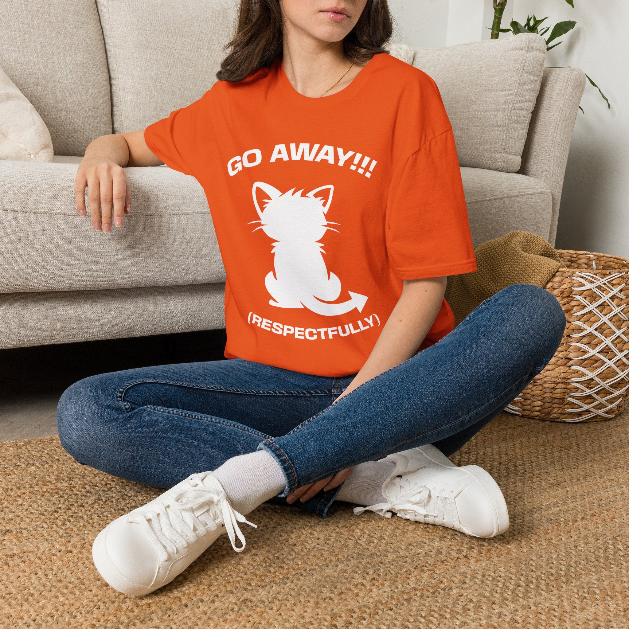 T-Shirt — 'GO AWAY RESPECTFULLY' Tired Cat Graphic Tee (Tired jokes)