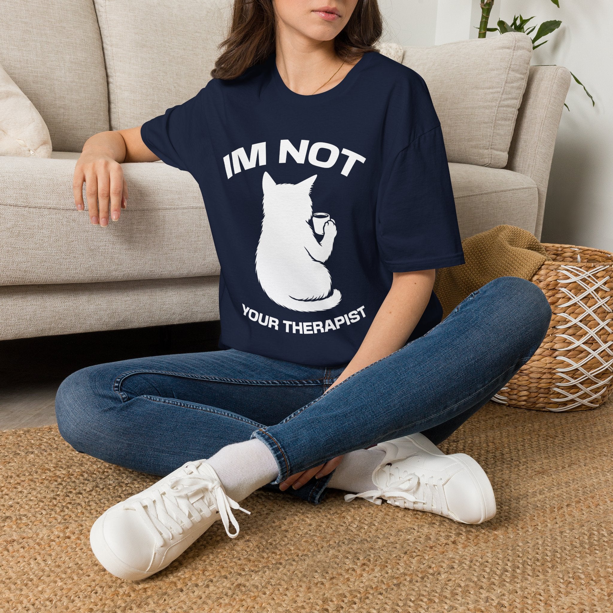 T-Shirt — 'Im NOT Your Therapist' Tired Cat Graphic Tee (Tired jokes)
