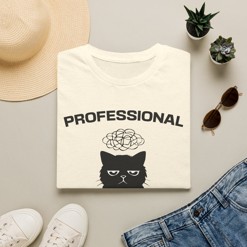 T-Shirt — 'Professional Overthinker' Tired Cat Graphic Tee (Tired jokes)