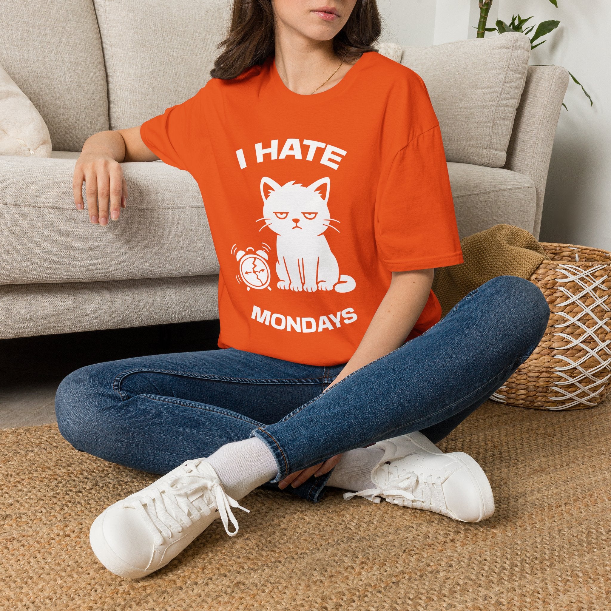 T-Shirt — 'I HATE MONDAYS ' Tired Cat Graphic Tee (Tired jokes)