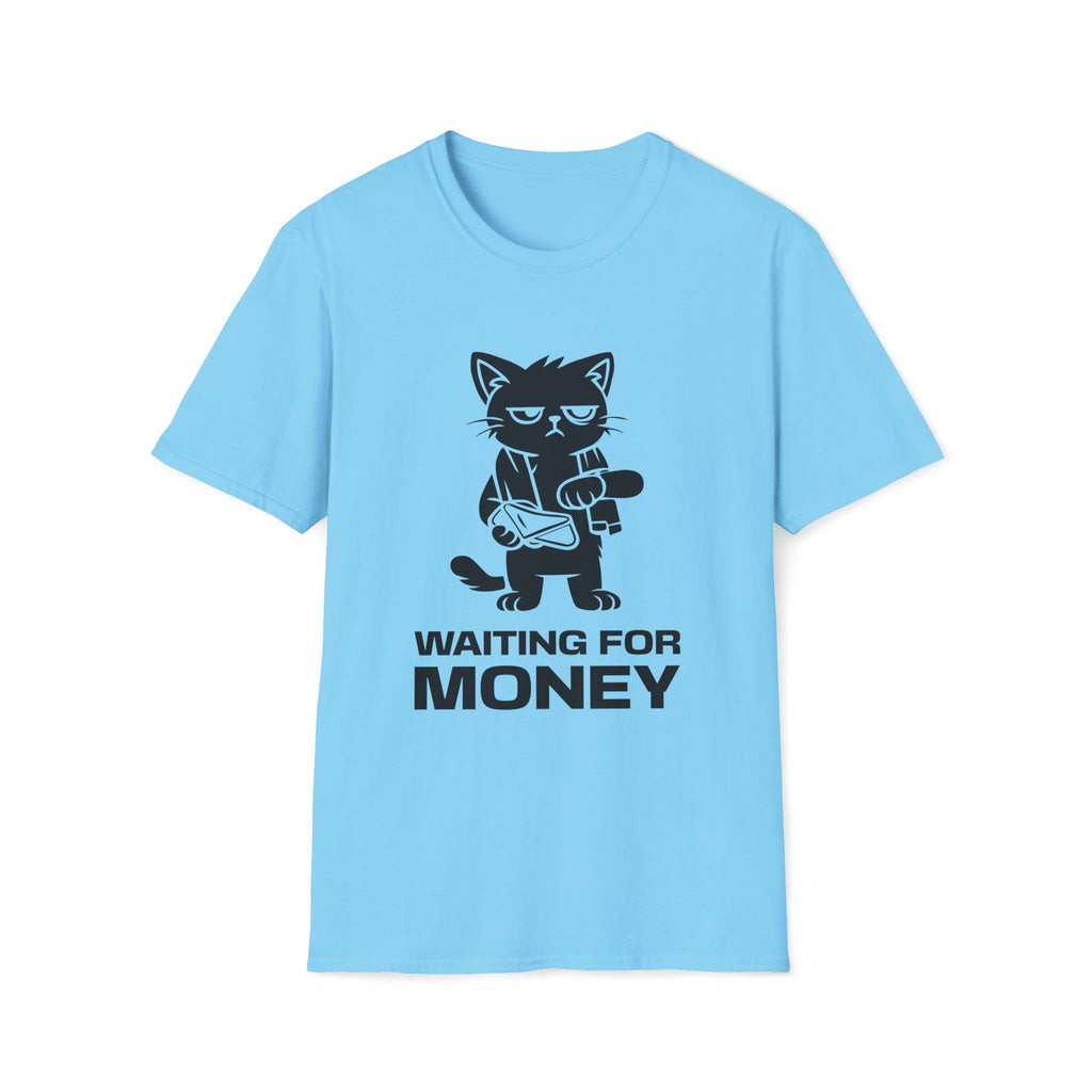 T-Shirt — 'WAITING FOR MONEY' Tired Cat Graphic Tee (Tired jokes)