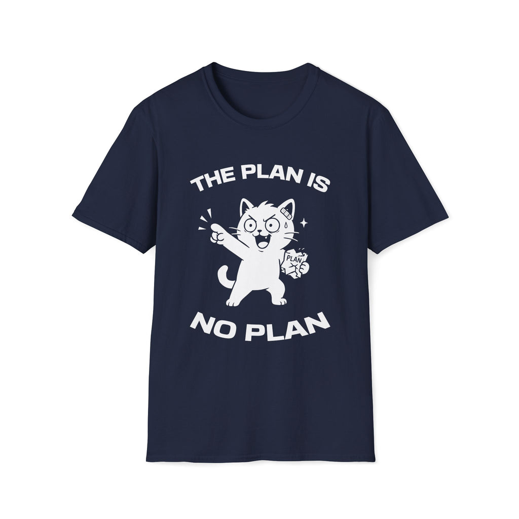 T-Shirt — 'The Plan Is No Plan' Tired Cat Graphic Tee (Tired jokes)