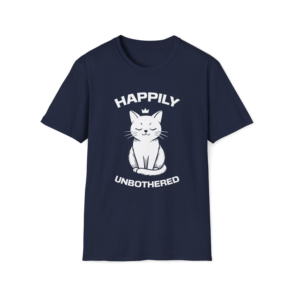 T-Shirt — 'Happily Unbothered' Tired Cat Graphic Tee (Tired jokes)