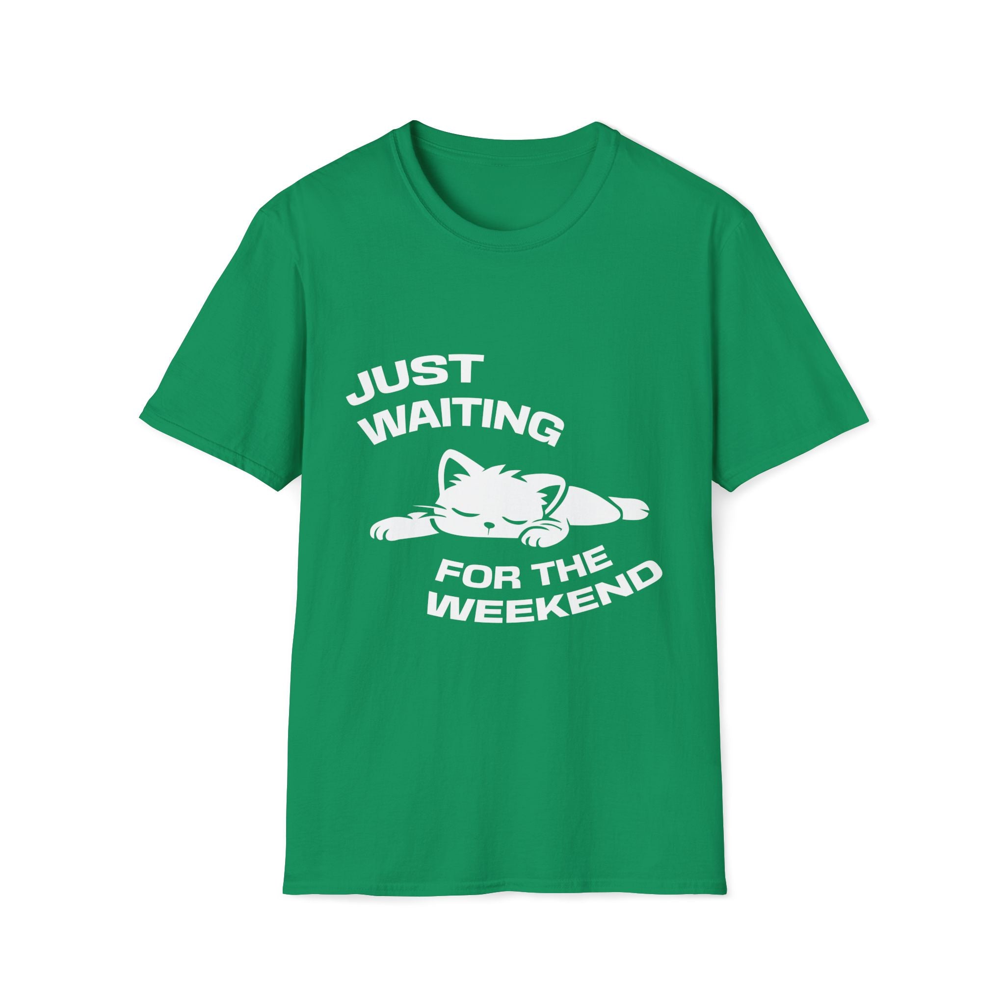 T-Shirt — 'JUST WAITING FOR THE WEEKEND' Tired Cat Graphic Tee (Tired jokes)
