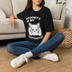 T-Shirt — 'ANXIETY IS MY MOTIVATION' Tired Cat Graphic Tee (Tired jokes)