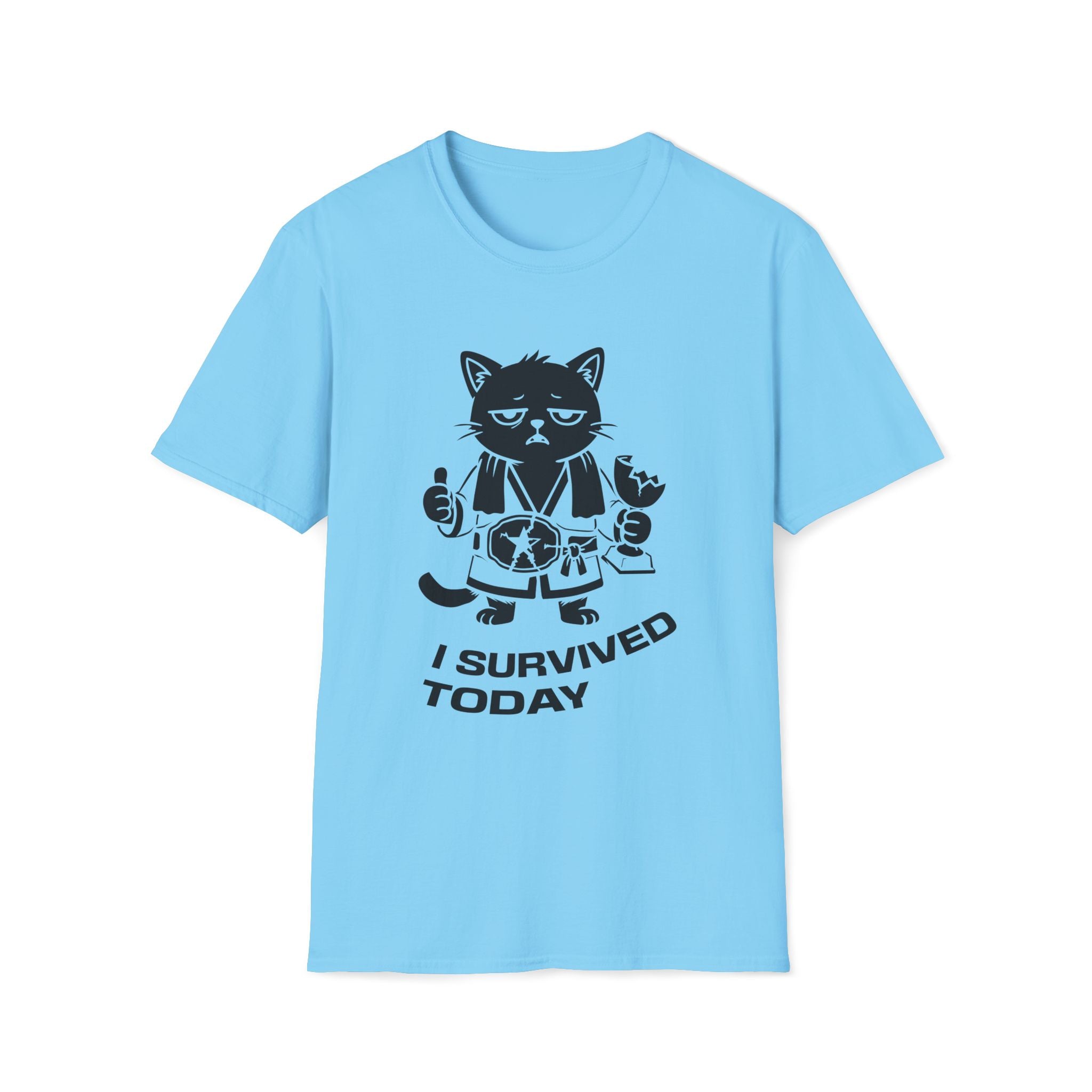 T-Shirt — 'I SURVIVED TODAY' Tired Cat Graphic Tee (Tired jokes)