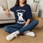 T-Shirt — 'Adult Life Sucks ' Tired Cat Graphic Tee (Tired jokes)