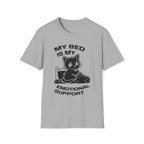 T-Shirt — 'MY BED IS MY EMOTIONAL SUPPORT' Tired Cat Graphic Tee (Tired jokes)