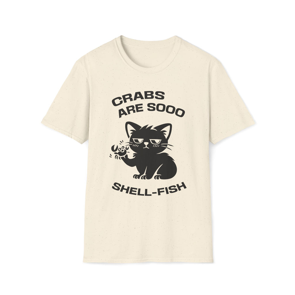 T-Shirt — 'CRABS ARE SO SHELL-FISH' Tired Cat Graphic Tee (Tired jokes)