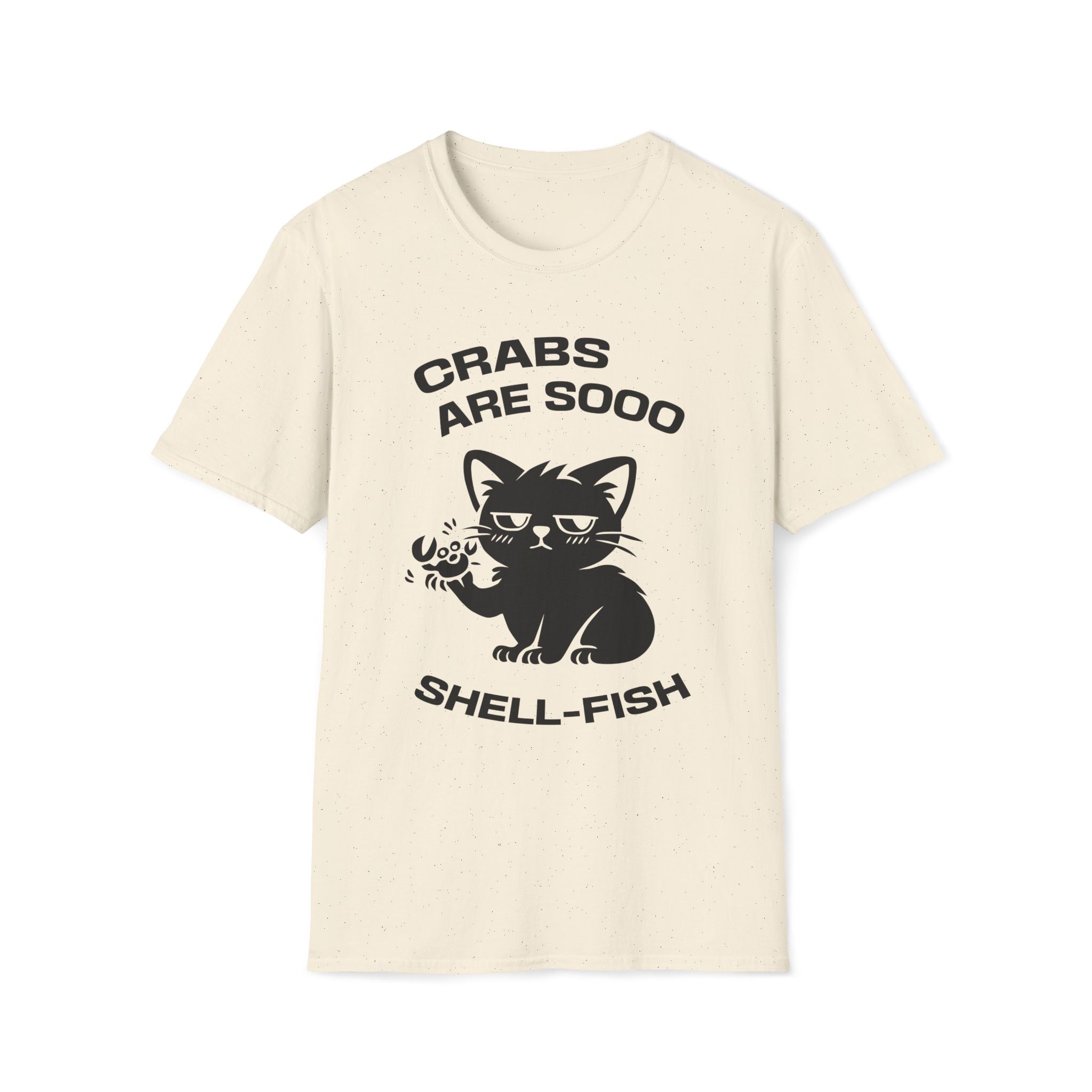 T-Shirt — 'CRABS ARE SO SHELL-FISH' Tired Cat Graphic Tee (Tired jokes)