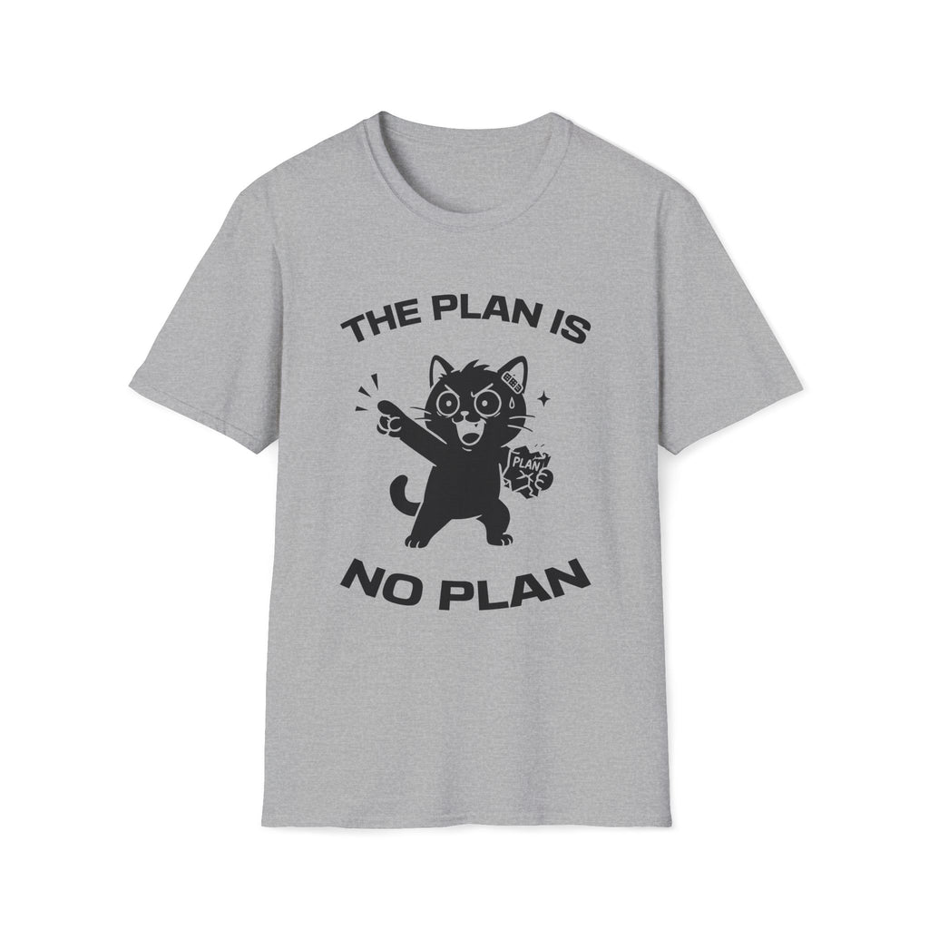 T-Shirt — 'The Plan Is No Plan' Tired Cat Graphic Tee (Tired jokes)