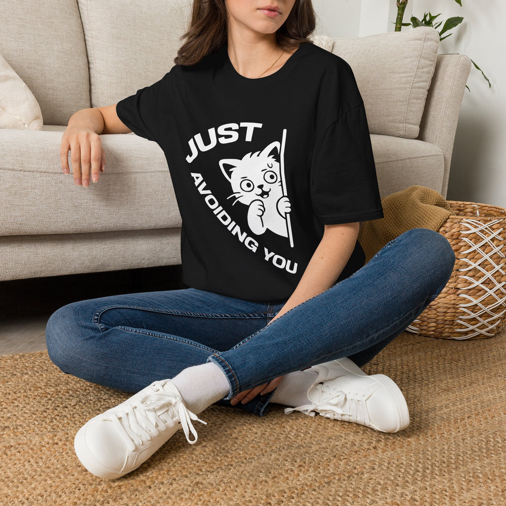 T-Shirt — 'Just Avoiding You' Tired Cat Graphic Tee (Tired jokes)