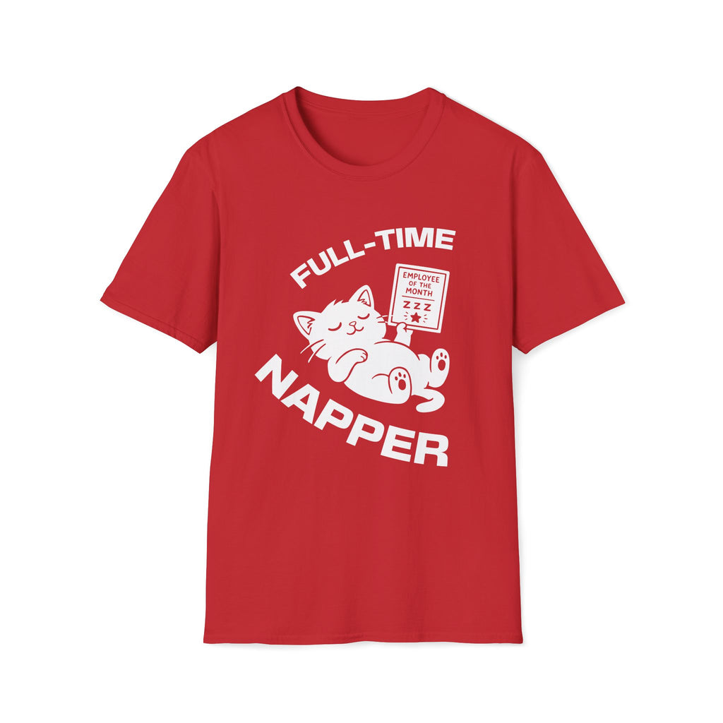 T-Shirt — 'Full Time Napper' Tired Cat Graphic Tee (Tired jokes)