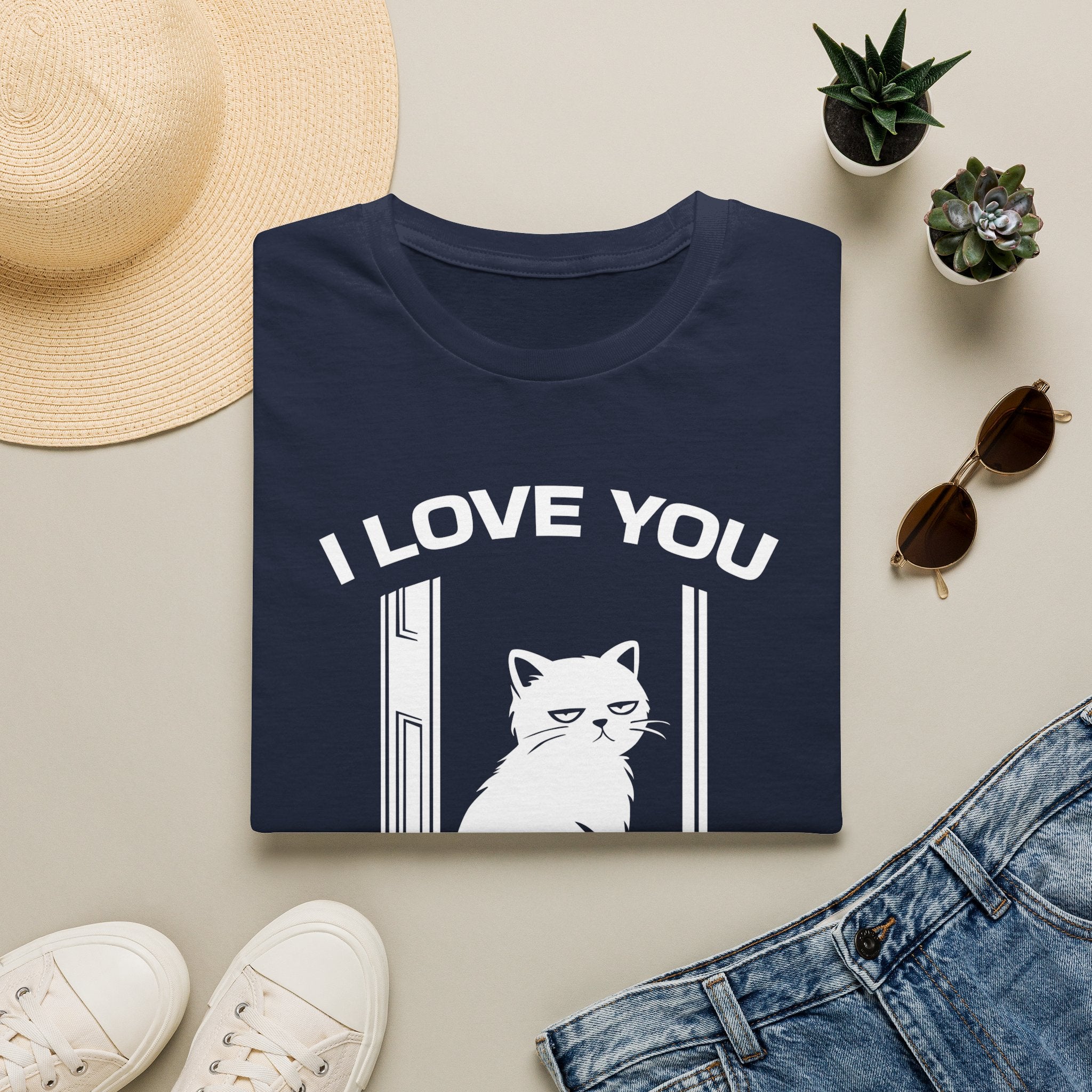 T-Shirt — 'I Love You Please Go Awway' Tired Cat Graphic Tee (Tired jokes)