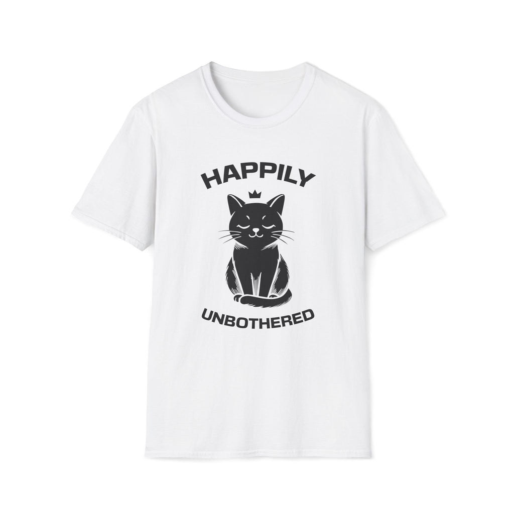 T-Shirt — 'Happily Unbothered' Tired Cat Graphic Tee (Tired jokes)