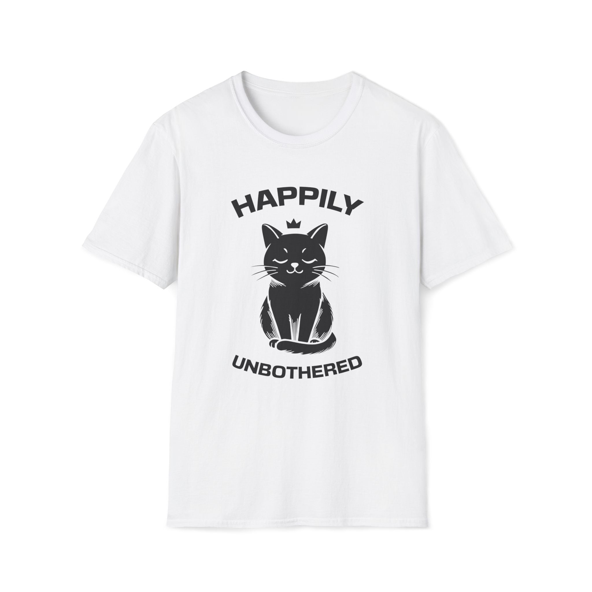 T-Shirt — 'Happily Unbothered' Tired Cat Graphic Tee (Tired jokes)