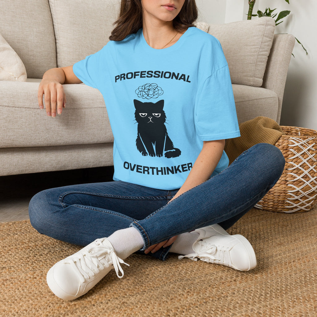 T-Shirt — 'Professional Overthinker' Tired Cat Graphic Tee (Tired jokes)
