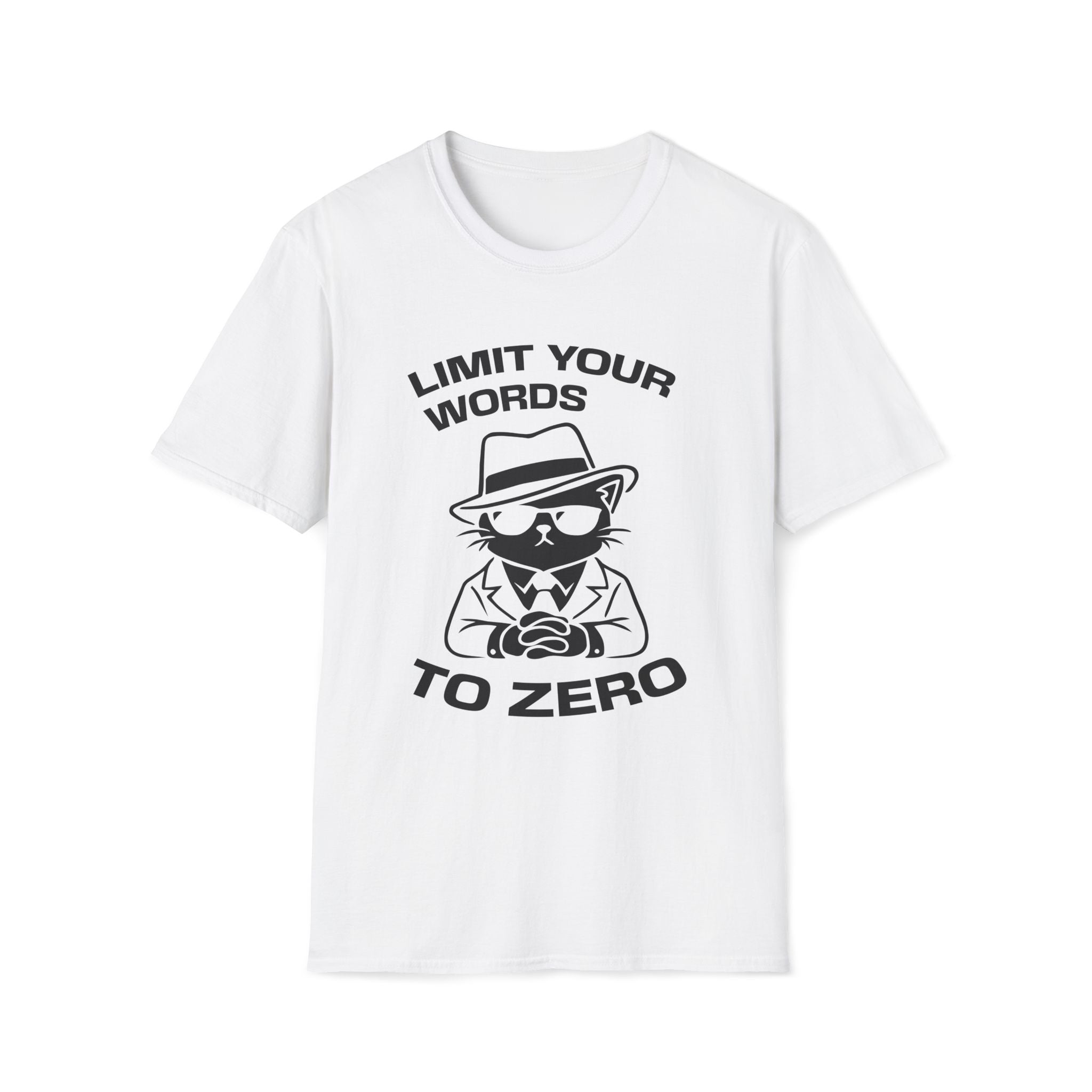 T-Shirt — 'LIMIT YOUR WORDS TO ZERO' Tired Cat Graphic Tee (Tired jokes)