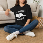 T-Shirt — 'Lightly Present' Tired Cat Graphic Tee (Tired jokes)