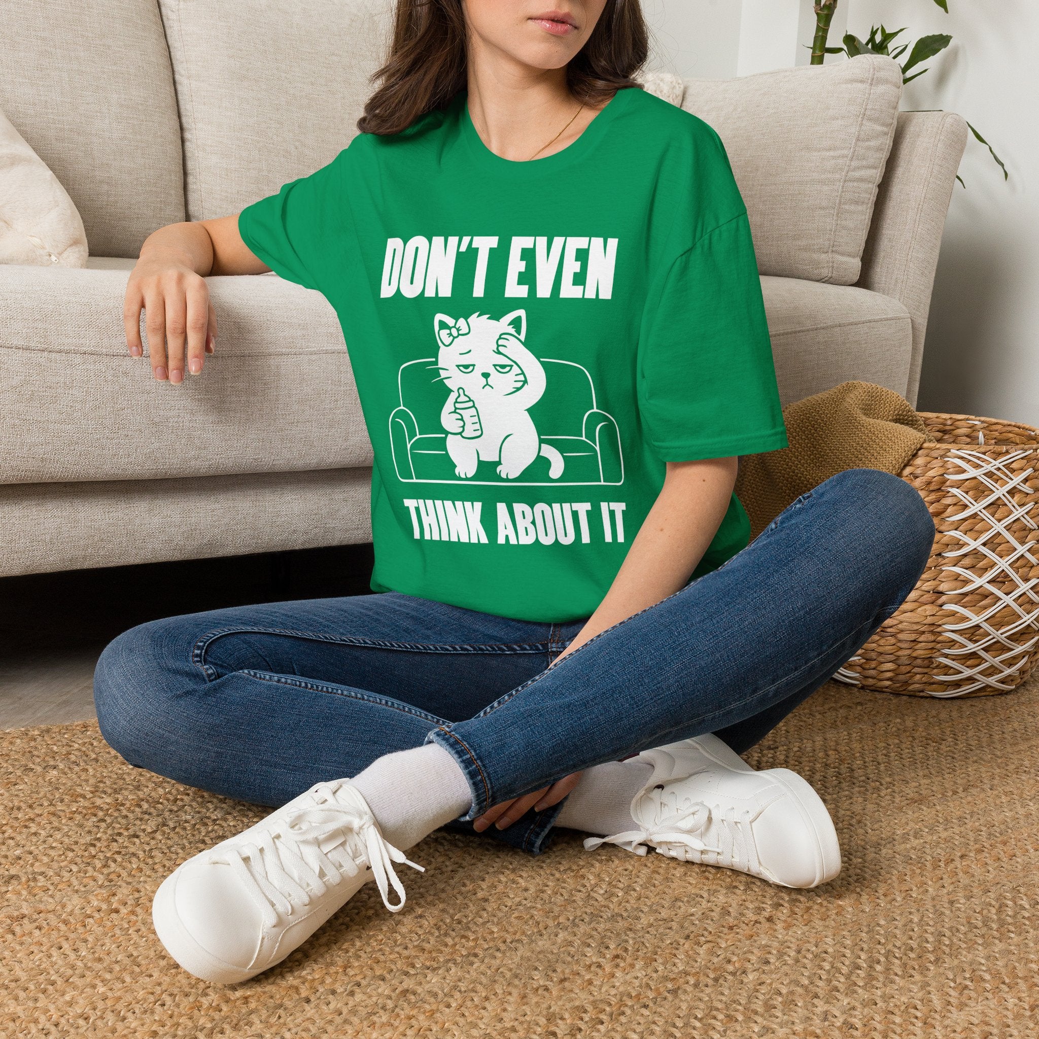 T-Shirt — 'Don't Even Think About It' Tired Cat Graphic Tee (Tired jokes)