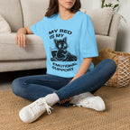 T-Shirt — 'MY BED IS MY EMOTIONAL SUPPORT' Tired Cat Graphic Tee (Tired jokes)