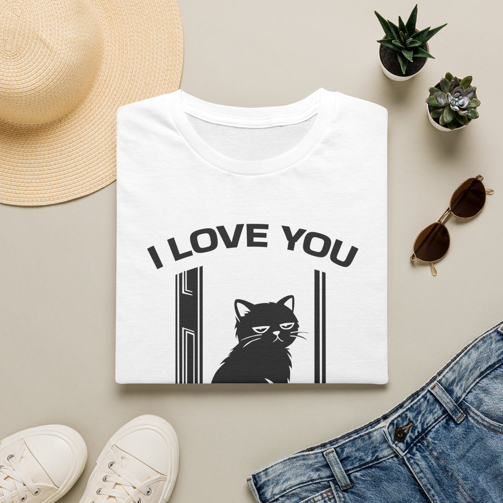 T-Shirt — 'I Love You Please Go Awway' Tired Cat Graphic Tee (Tired jokes)
