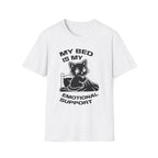 T-Shirt — 'MY BED IS MY EMOTIONAL SUPPORT' Tired Cat Graphic Tee (Tired jokes)