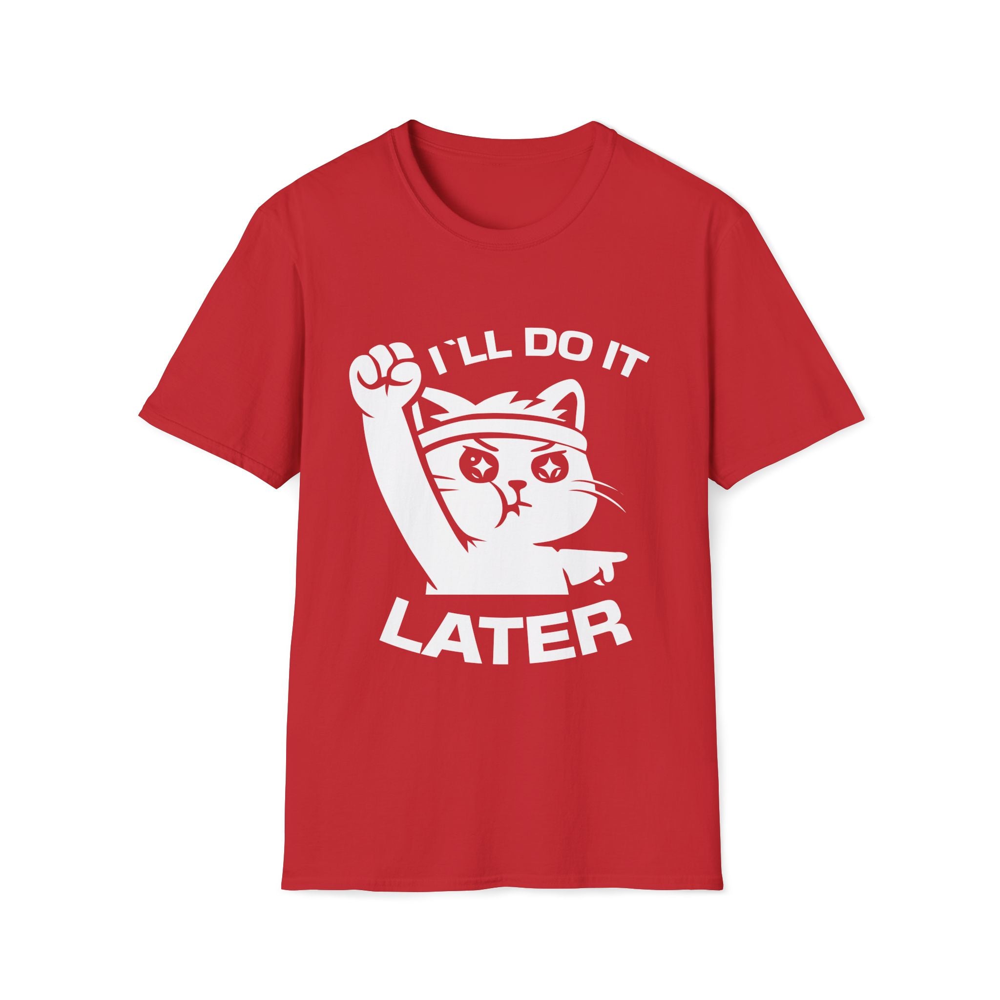 T-Shirt — 'I'll Do It Later' Tired Cat Graphic Tee (Tired jokes)
