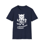 T-Shirt — 'I SURVIVED TODAY' Tired Cat Graphic Tee (Tired jokes)
