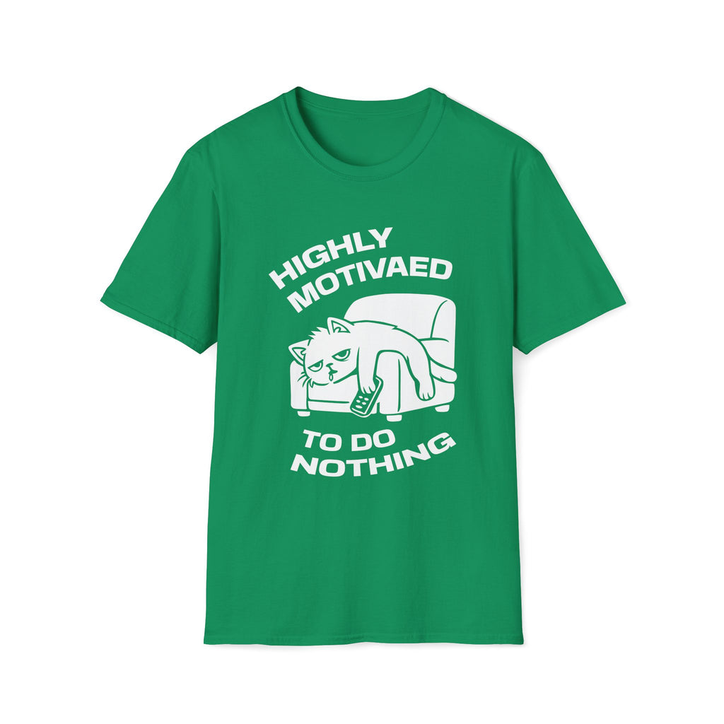 T-Shirt — 'HIGHLY MOTIVATED TO DO NOTHING' Tired Cat Graphic Tee (Tired jokes)