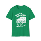 T-Shirt — 'HIGHLY MOTIVATED TO DO NOTHING' Tired Cat Graphic Tee (Tired jokes)