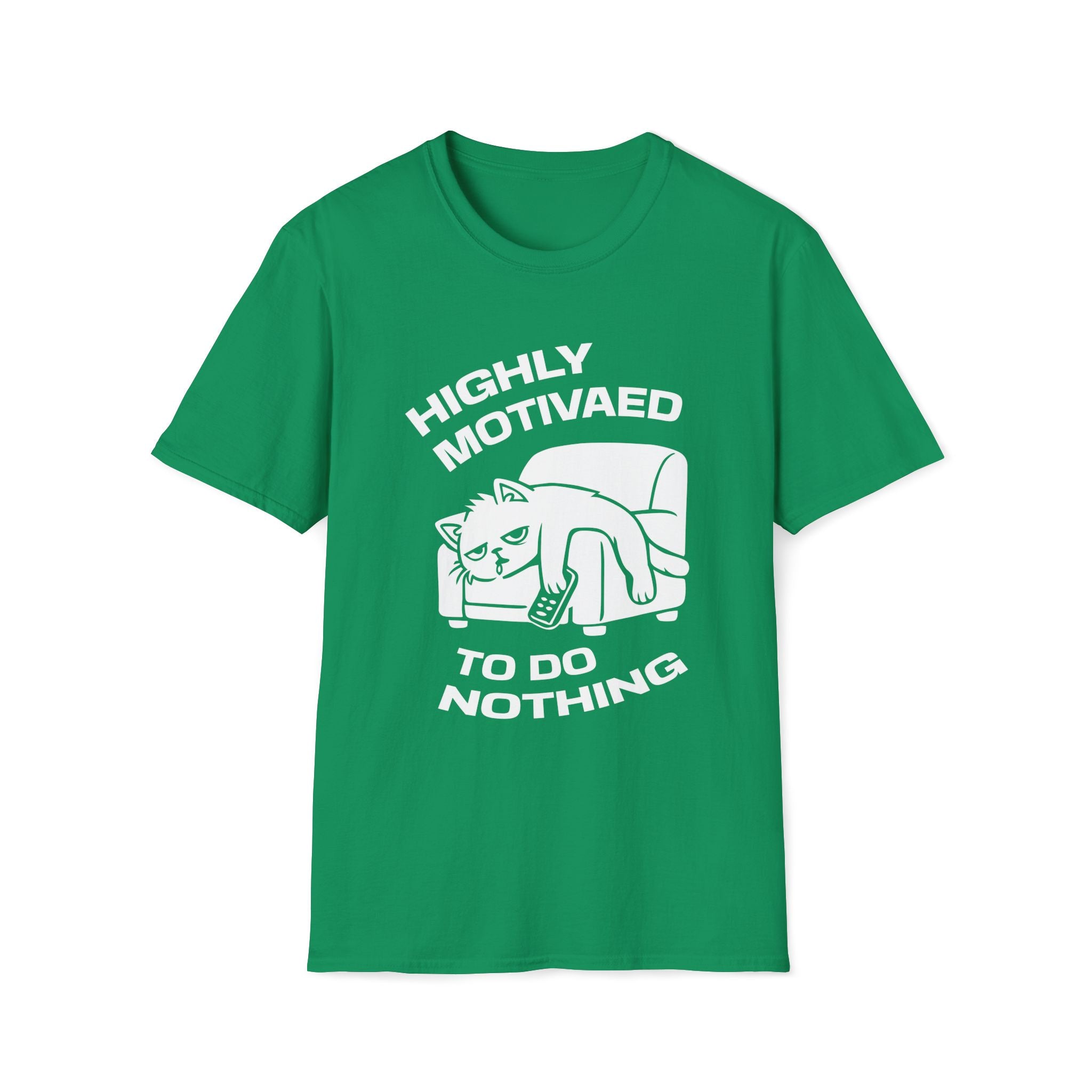 T-Shirt — 'HIGHLY MOTIVATED TO DO NOTHING' Tired Cat Graphic Tee (Tired jokes)