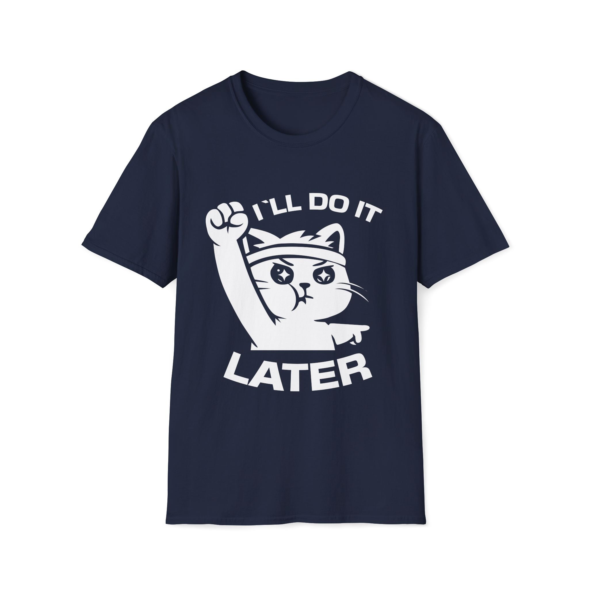 T-Shirt — 'I'll Do It Later' Tired Cat Graphic Tee (Tired jokes)