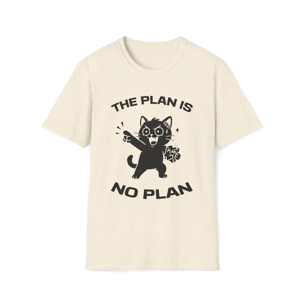 T-Shirt — 'The Plan Is No Plan' Tired Cat Graphic Tee (Tired jokes)