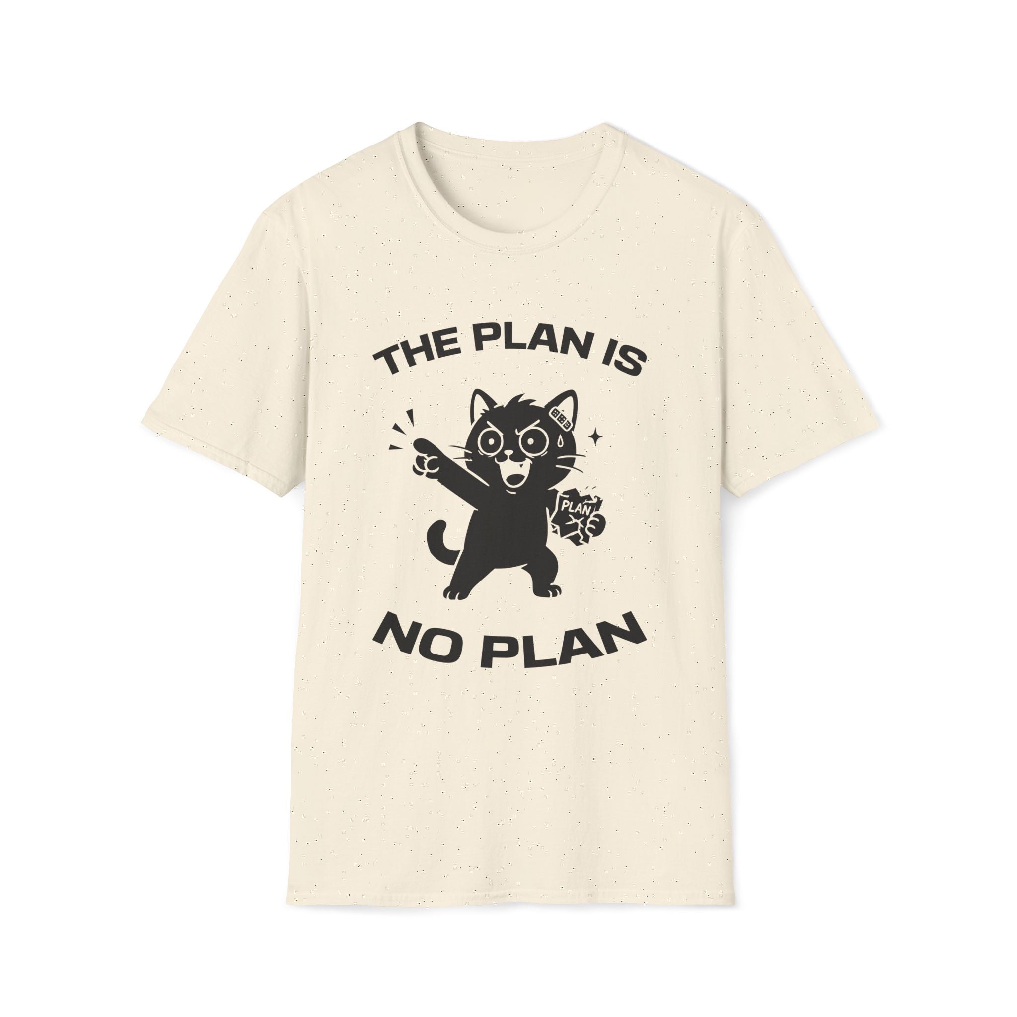 T-Shirt — 'The Plan Is No Plan' Tired Cat Graphic Tee (Tired jokes)
