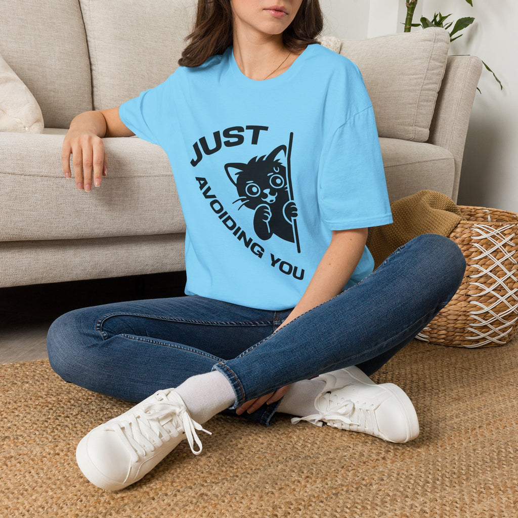 T-Shirt — 'Just Avoiding You' Tired Cat Graphic Tee (Tired jokes)