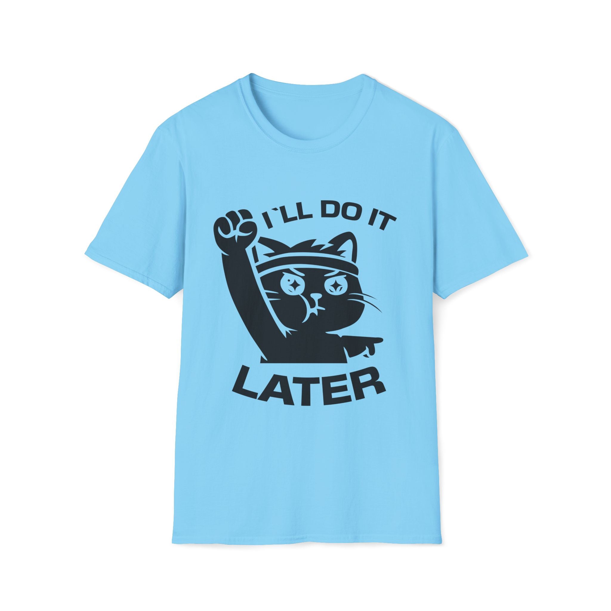 T-Shirt — 'I'll Do It Later' Tired Cat Graphic Tee (Tired jokes)