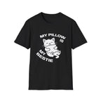 T-Shirt — 'My Pillow Is My Bestie' Tired Cat Graphic Tee (Tired jokes)