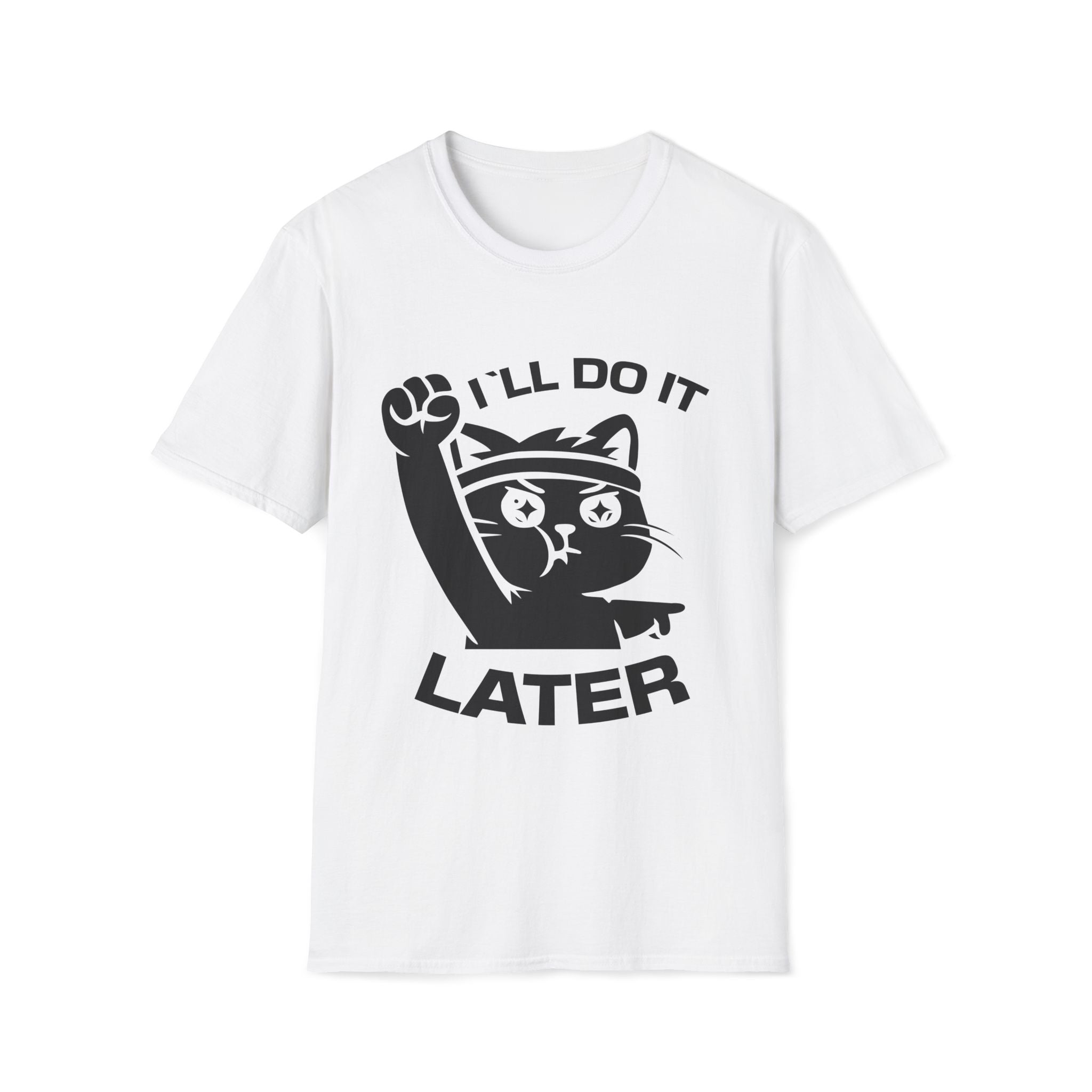 T-Shirt — 'I'll Do It Later' Tired Cat Graphic Tee (Tired jokes)
