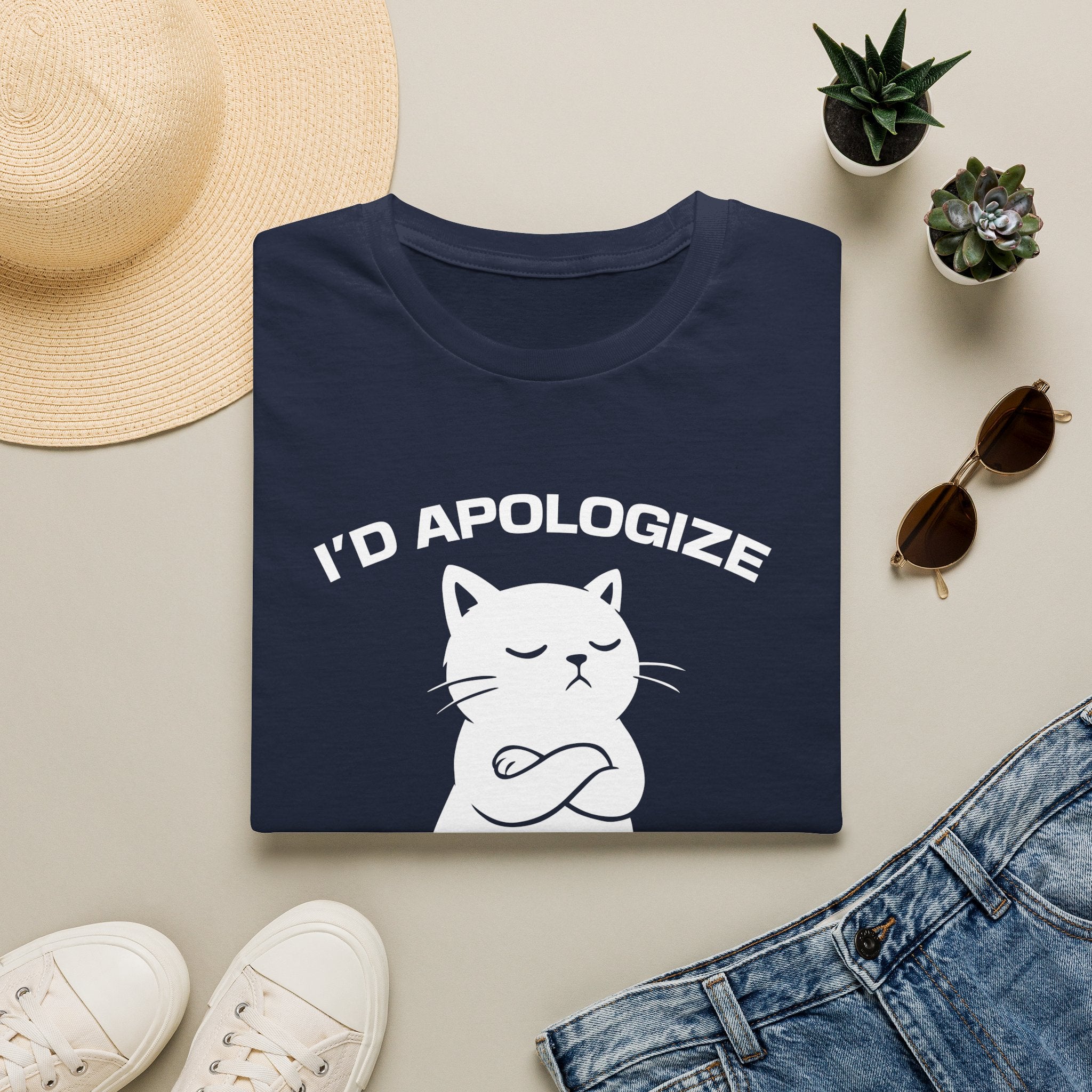 T-Shirt — 'I'd apologize but i'm not wrong' Tired Cat Graphic Tee (Tired jokes)
