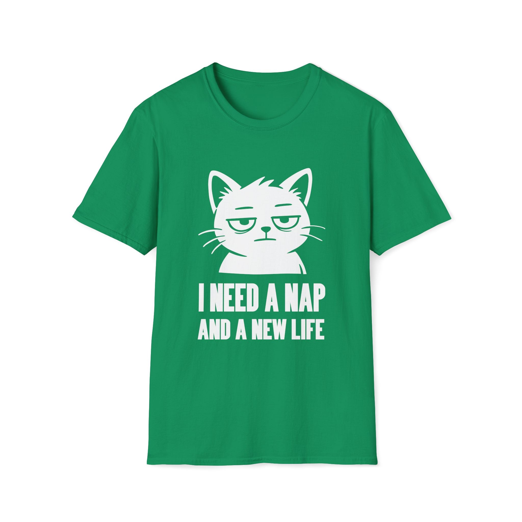 T-Shirt — 'I NEED A NAP AND A NEW LIFE' Tired Cat Graphic Tee (Tired jokes)