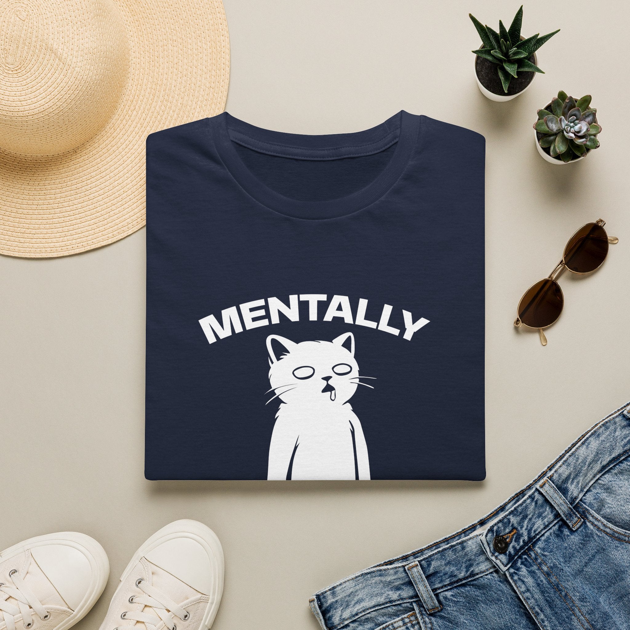 T-Shirt — 'Mentally Gone' Tired Cat Graphic Tee (Tired jokes)