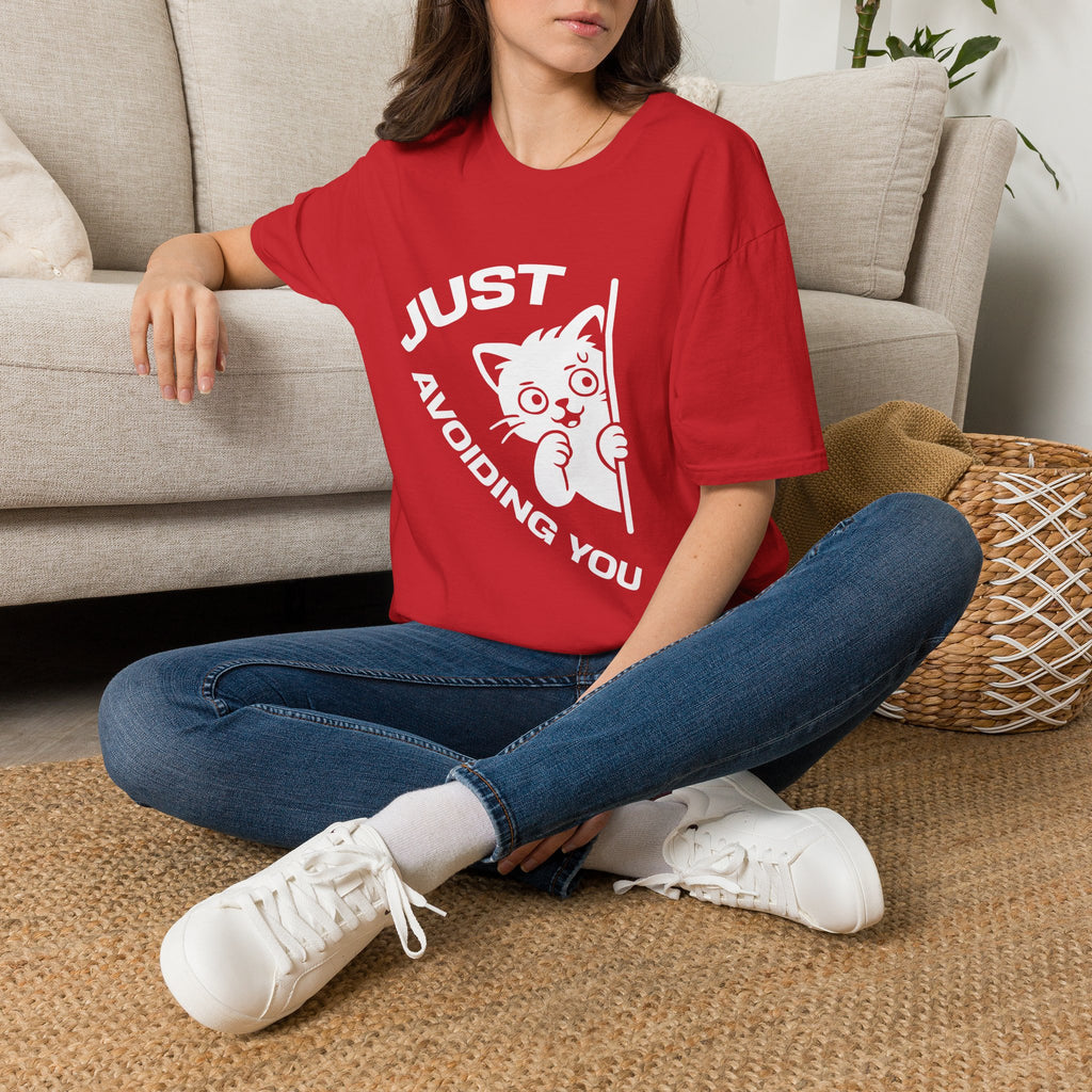 T-Shirt — 'Just Avoiding You' Tired Cat Graphic Tee (Tired jokes)